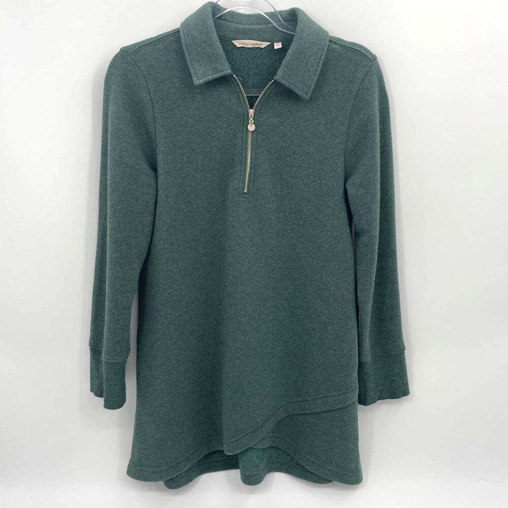 SOFT SURROUNDINGS Calla Sweatshirt Womens Size S Fleece Asymmetrical 1/4 Zip